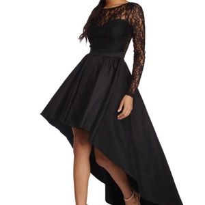 High Low Long Sleeve Lace Dress 